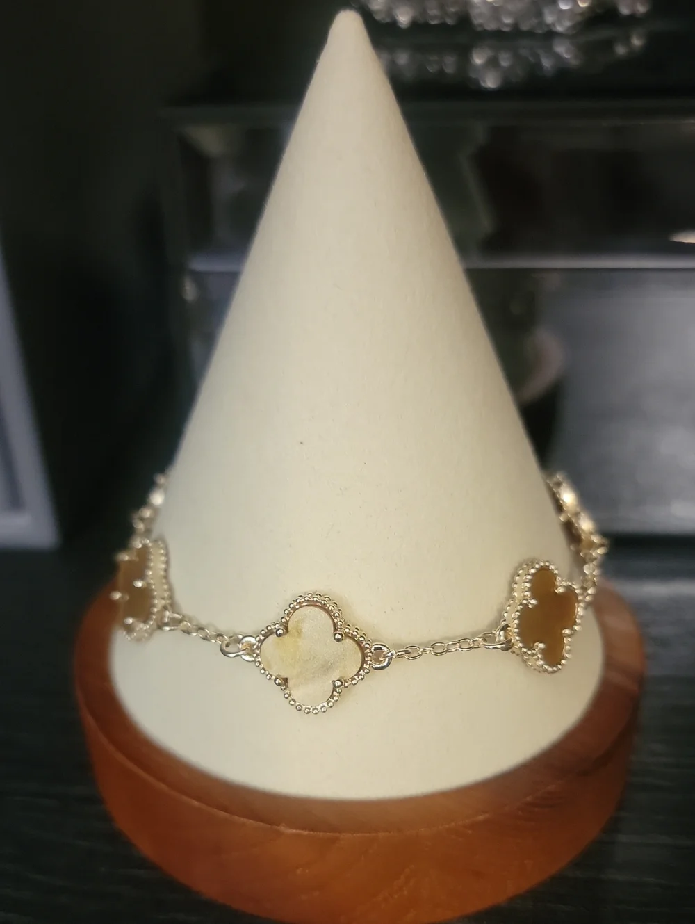 Gold Clover-Link Women's Bracelet - Cream Accents